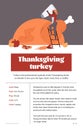 Roasted or baked turkey for thanksgiving dinner a vector poster with recipe.