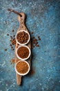 Roasted beans and ground coffee for morning espresso Royalty Free Stock Photo