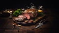 Roasted beef in a Fancy restaurant Royalty Free Stock Photo