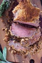 Roasted beef with herbed bread crust