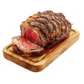 Roasted Beef Prime Rib Sliced on Wooden Board Royalty Free Stock Photo
