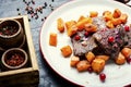 Roasted beef with pumpkin Royalty Free Stock Photo