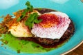 Roasted beefsteak with egg Royalty Free Stock Photo