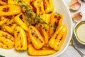 Roasted bell pepper with olive oil, garlic, thyme and spices close up Royalty Free Stock Photo