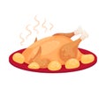 Roasted Bird On A Platter. Fried Poultry Holiday Sign. Royalty Free Stock Photo