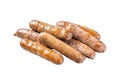 Roasted Bratwurst Hot Dog sausages. Isolated, white background. Royalty Free Stock Photo