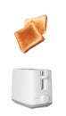 Roasted bread popping up of toaster on white background