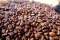 Roasted brown coffee beans can be used as a background and texture Royalty Free Stock Photo