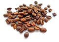 Roasted brown coffee beans and seeds isolated