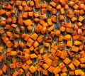 Roasted butternut squash cubes with thyme, top view Royalty Free Stock Photo