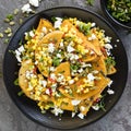 Roasted Butternut Squash or Pumpkin with Sweetcorn Salsa Feta and Pepitas