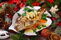 Roasted carp stuffed with vegetables for christmas Royalty Free Stock Photo