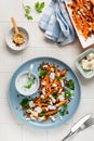 Roasted Carrot Lentil Salad with Feta, Yogurt and Dill.