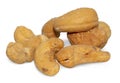 Roasted cashew nuts on white background