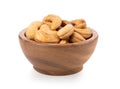 Roasted cashew nuts in wood bowl on white background Royalty Free Stock Photo