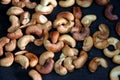 Roasted cashews in the pan. Royalty Free Stock Photo