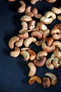 Roasted cashews in the pan. Royalty Free Stock Photo