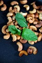 Roasted cashews in the pan. Royalty Free Stock Photo
