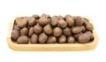 Roasted chesnuts in wooden tray isolated Royalty Free Stock Photo