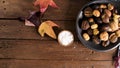 Roasted chestnuts in cast iron pan Royalty Free Stock Photo