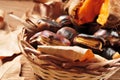 Roasted chestnuts and roasted sweet potatoes in a basket Royalty Free Stock Photo