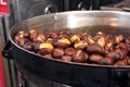 Roasted chestnuts in street cafe Royalty Free Stock Photo