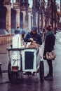 Roasted chestnuts street seller in the city of Seville, Spain