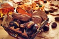 Roasted chestnuts and sweet potatoes, and panellets typical of C Royalty Free Stock Photo