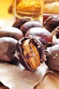 roasted chestnuts, typical snack in All Saints Day in Catalonia, Spain Royalty Free Stock Photo