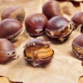 roasted chestnuts, typical snack in All Saints Day in Catalonia, Spain Royalty Free Stock Photo