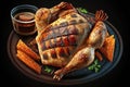 Roasted chicken on a black background Royalty Free Stock Photo