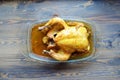 Roasted chicken with a crunching crack on a table Royalty Free Stock Photo