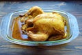 Roasted chicken with a crunching crack on a table Royalty Free Stock Photo