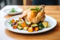 roasted chicken dinner plate with veggies and herb garnish Royalty Free Stock Photo