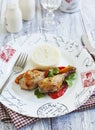 Roasted chicken drumsticks with sweet pepper Royalty Free Stock Photo