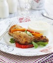 Roasted chicken drumsticks with sweet pepper Royalty Free Stock Photo