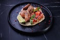 Roasted Chicken on Flatbread With Tomato Salad, Lime Wedge Royalty Free Stock Photo