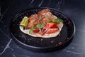 Roasted Chicken on Flatbread With Tomato Salad, Lime Wedge Royalty Free Stock Photo