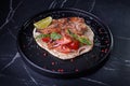Roasted Chicken on Flatbread With Tomato Salad, Lime Wedge Royalty Free Stock Photo