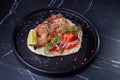 Roasted Chicken on Flatbread With Tomato Salad, Lime Wedge Royalty Free Stock Photo