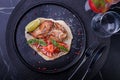 Roasted Chicken on Flatbread With Tomato Salad, Lime Wedge Royalty Free Stock Photo
