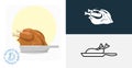 Roasted chicken on a frying pan isolated icon. line, solid food design element