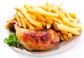 Roasted chicken leg with fries potato Royalty Free Stock Photo