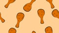 Roasted Chicken Leg pattern seamless. Food background. Children cloth texture