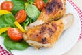 Roasted chicken legs with fresh vegetables salad Royalty Free Stock Photo