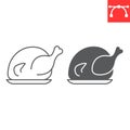 Roasted chicken line and glyph icon Royalty Free Stock Photo