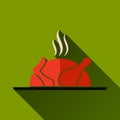 Roasted Chicken Long Shadow Symbol, Vector Illustration