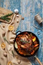 Roasted chicken stuffed with various vegetables and spices Royalty Free Stock Photo