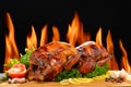 Roasted chicken and various vegetables Royalty Free Stock Photo