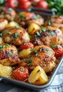 Roasted Chicken and Vegetables on Baking Tray